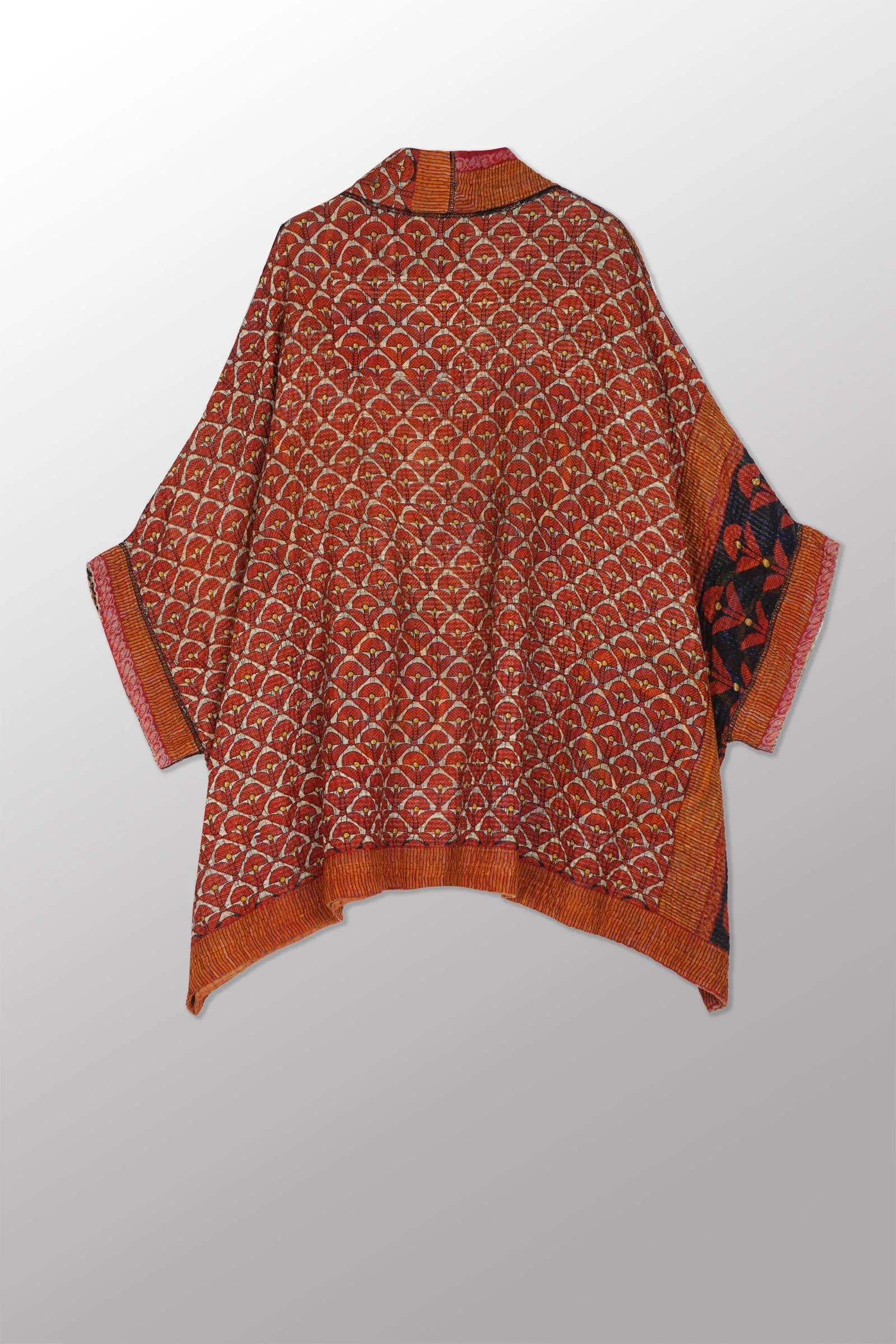 VINTAGE COTTON KANTHA DOUBLE COLLAR PONCHO - cv4323-0045a -