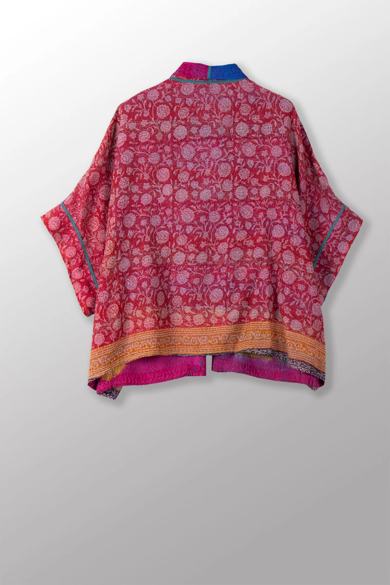 VINTAGE SILK GEORGETTE KANTHA MINI PONCHO - sg2060-0014a -