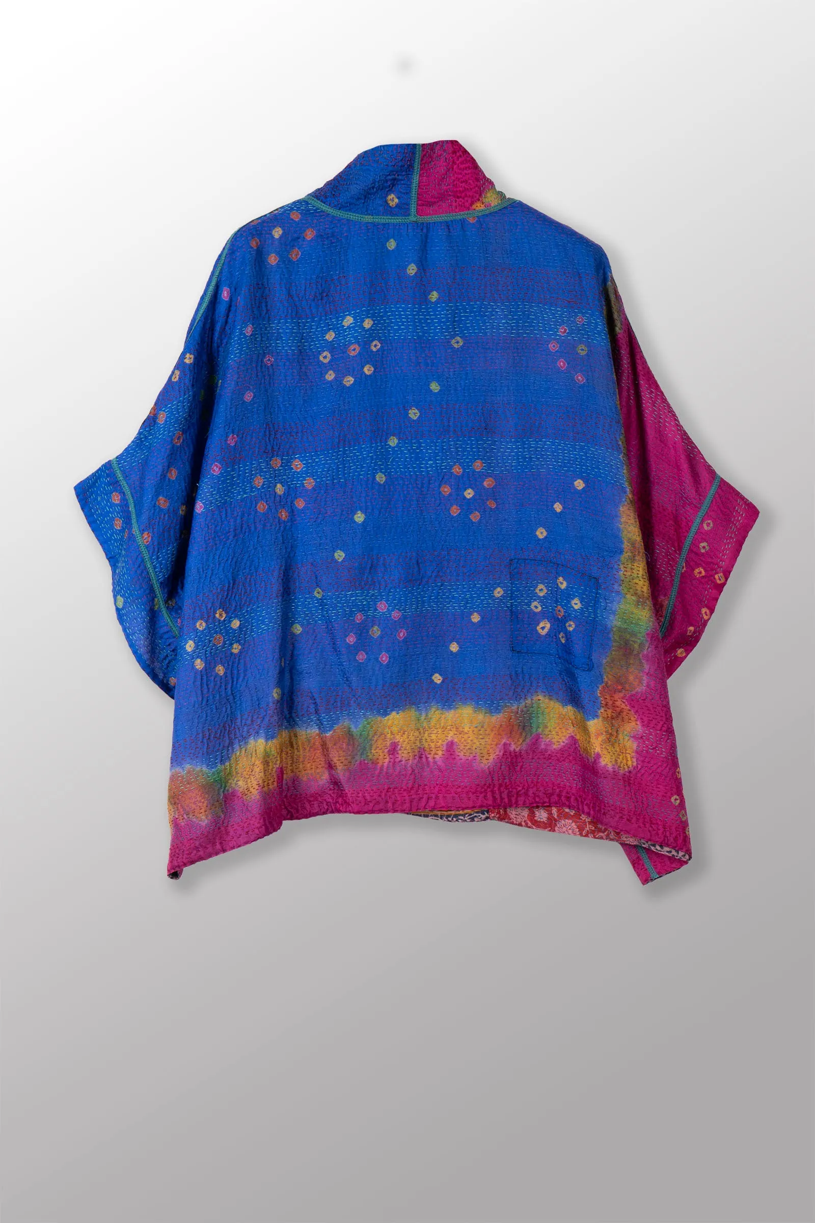 VINTAGE SILK GEORGETTE KANTHA MINI PONCHO - sg2060-0014a -