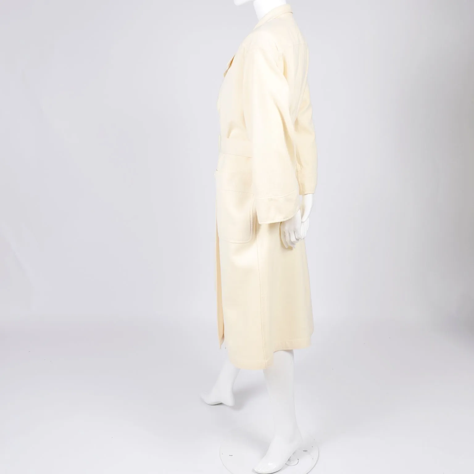 Vintage Valentino Cream Wool Trench Coat With Belt Size 6