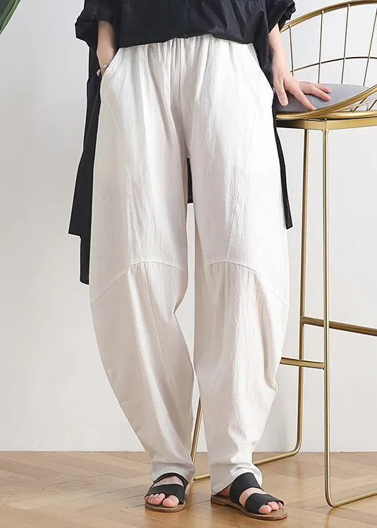 Vintage white cotton and linen loose casual trousers Zen lantern pants