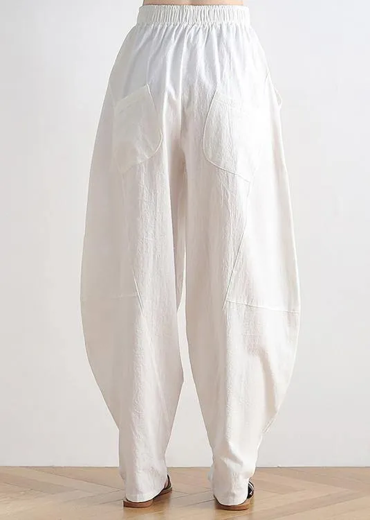 Vintage white cotton and linen loose casual trousers Zen lantern pants