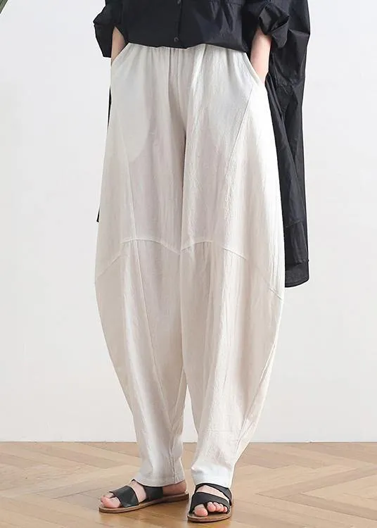 Vintage white cotton and linen loose casual trousers Zen lantern pants