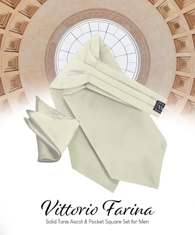 Vittorio Farina Men's Solid Satin Ascot & Pocket Square