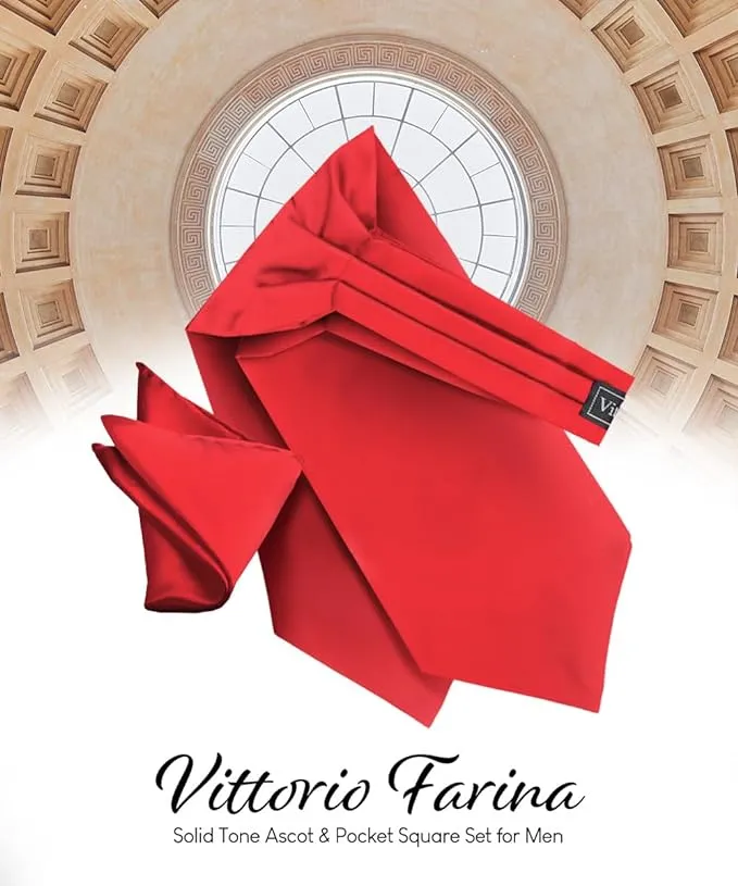 Vittorio Farina Men's Solid Satin Ascot & Pocket Square