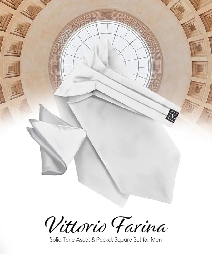 Vittorio Farina Men's Solid Satin Ascot & Pocket Square