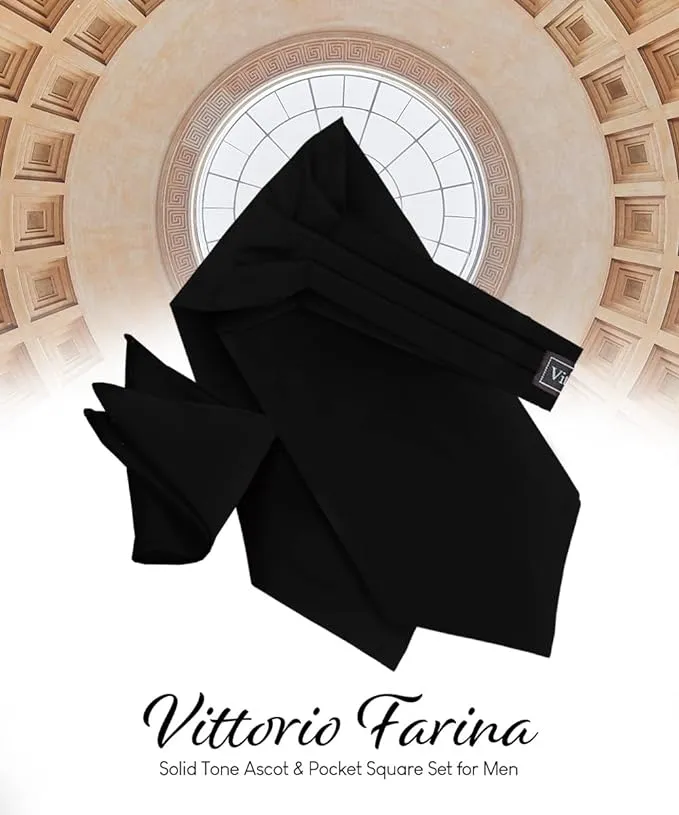 Vittorio Farina Men's Solid Satin Ascot & Pocket Square