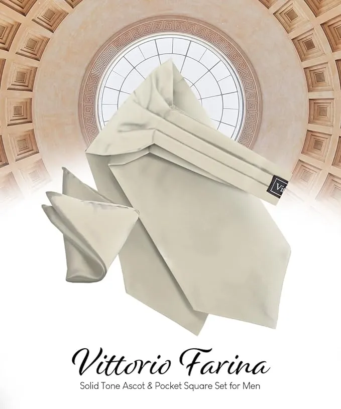 Vittorio Farina Men's Solid Satin Ascot & Pocket Square