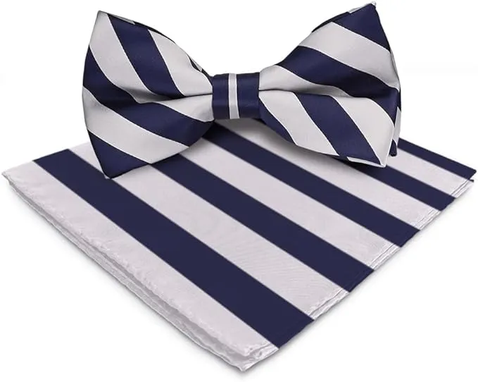 Vittorio Farina Men's Striped Satin Bow Tie & Pocket Square in Gift Box