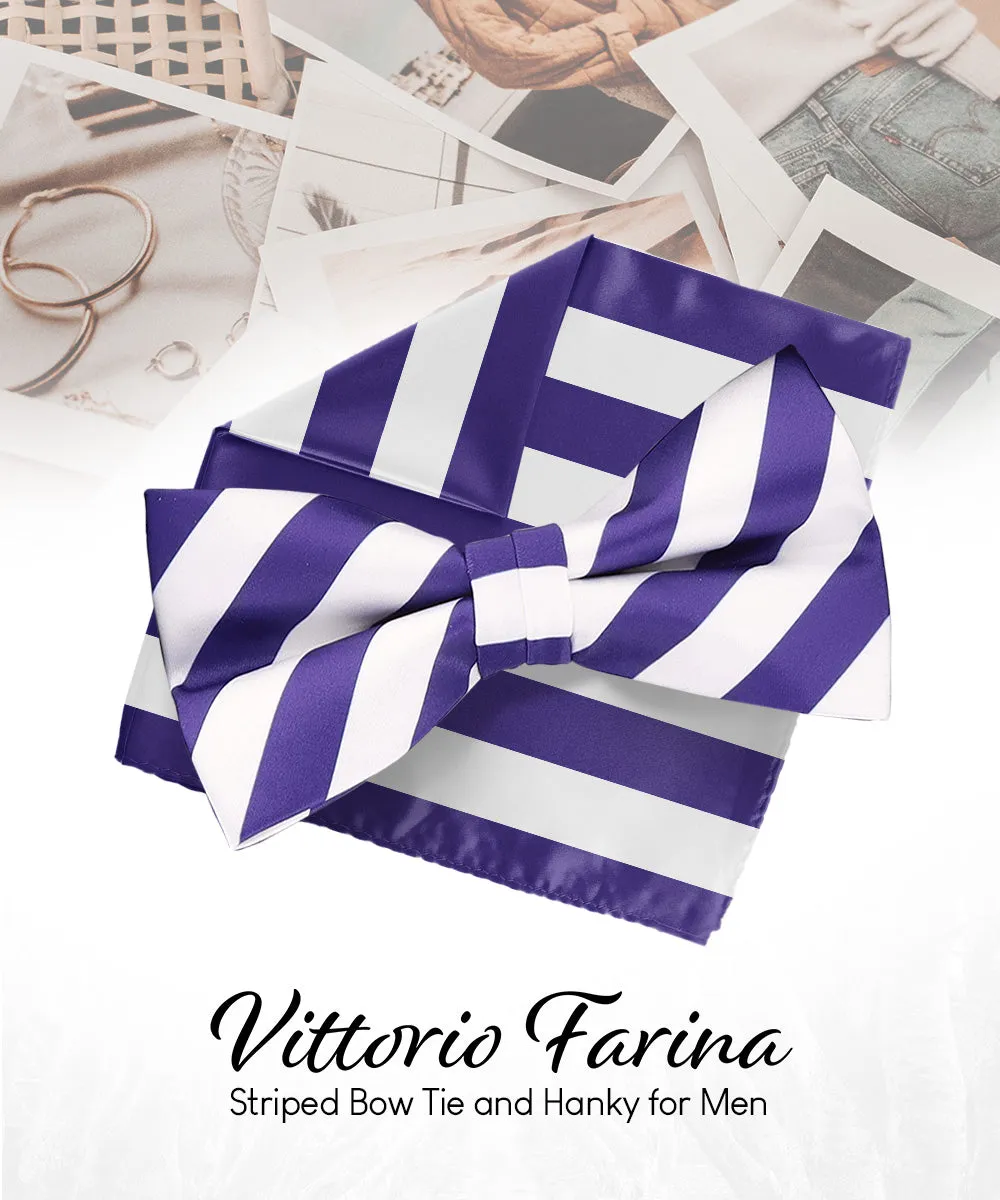 Vittorio Farina Men's Striped Satin Bow Tie & Pocket Square in Gift Box