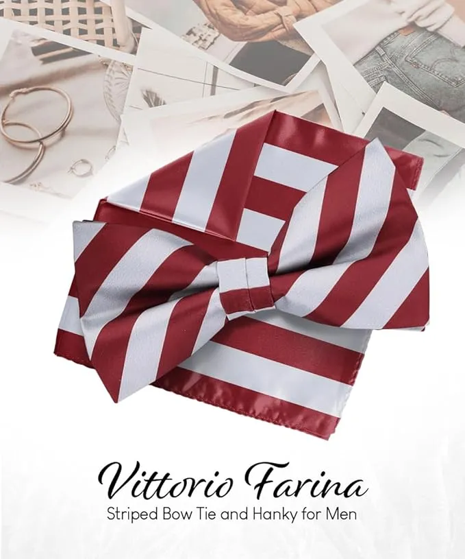 Vittorio Farina Men's Striped Satin Bow Tie & Pocket Square in Gift Box