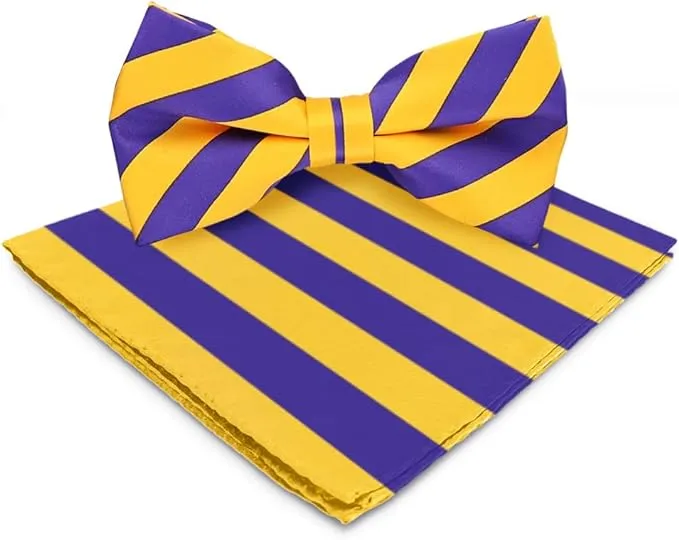 Vittorio Farina Men's Striped Satin Bow Tie & Pocket Square in Gift Box