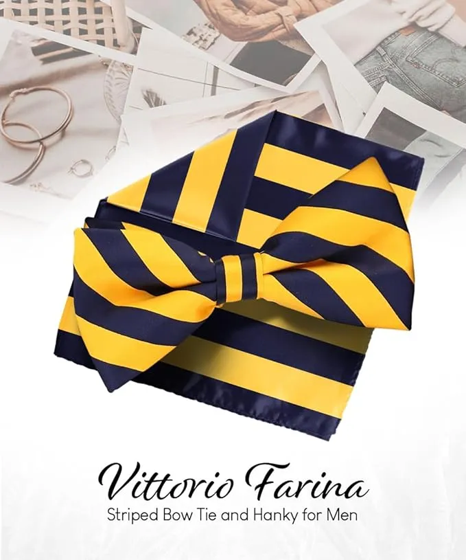 Vittorio Farina Men's Striped Satin Bow Tie & Pocket Square in Gift Box