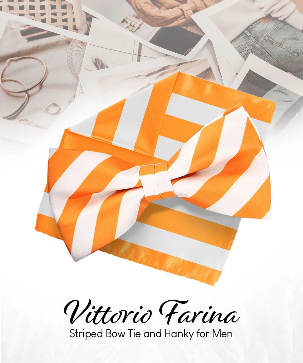 Vittorio Farina Men's Striped Satin Bow Tie & Pocket Square in Gift Box