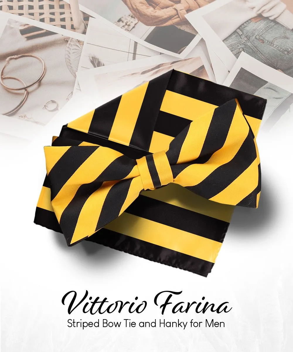 Vittorio Farina Men's Striped Satin Bow Tie & Pocket Square in Gift Box