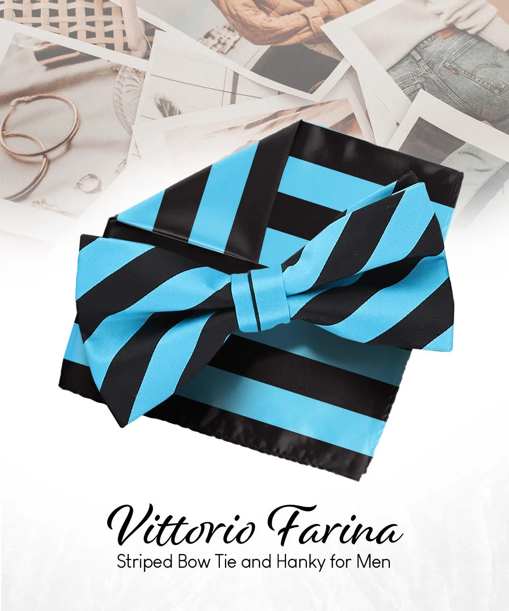 Vittorio Farina Men's Striped Satin Bow Tie & Pocket Square in Gift Box