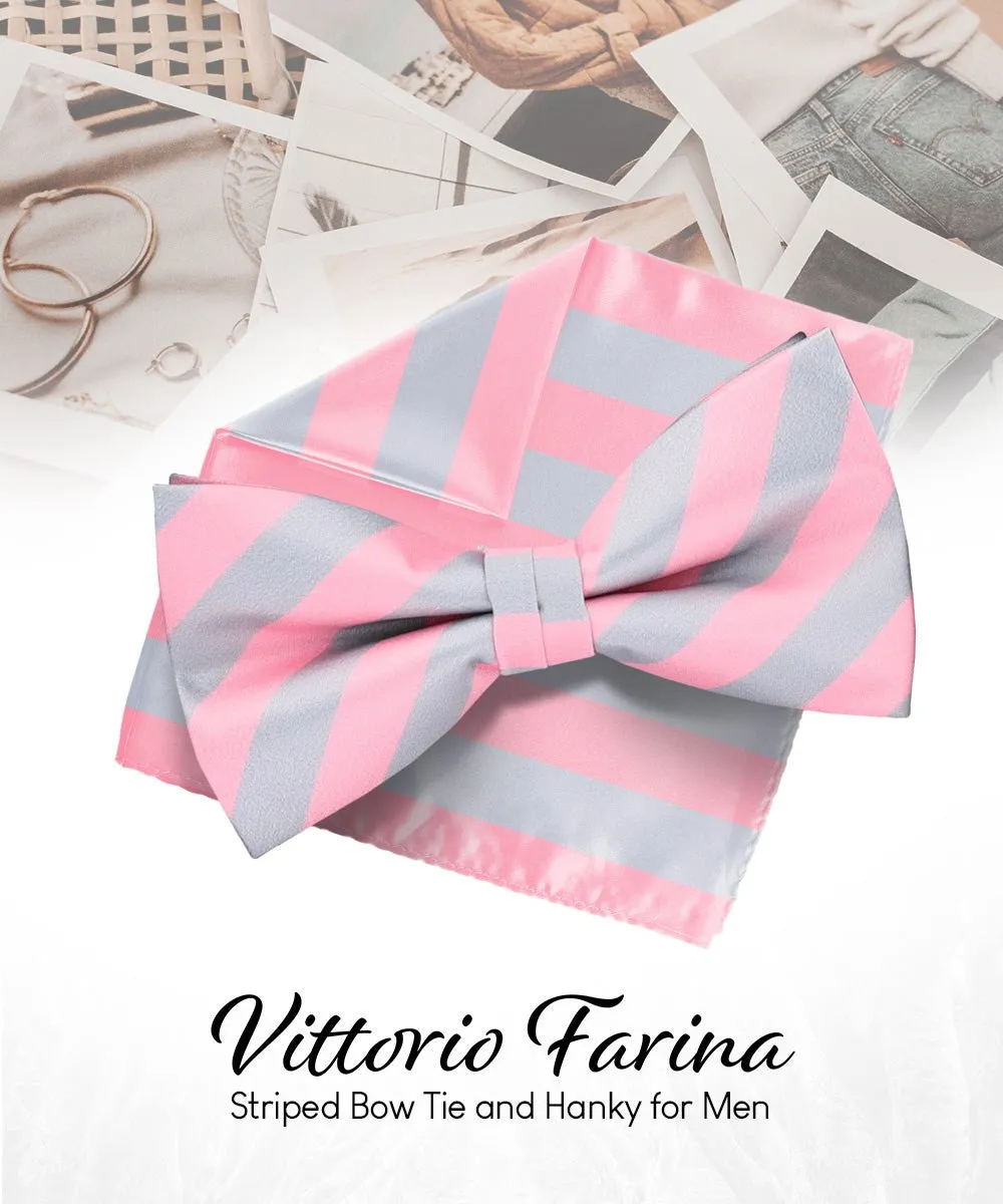 Vittorio Farina Men's Striped Satin Bow Tie & Pocket Square in Gift Box