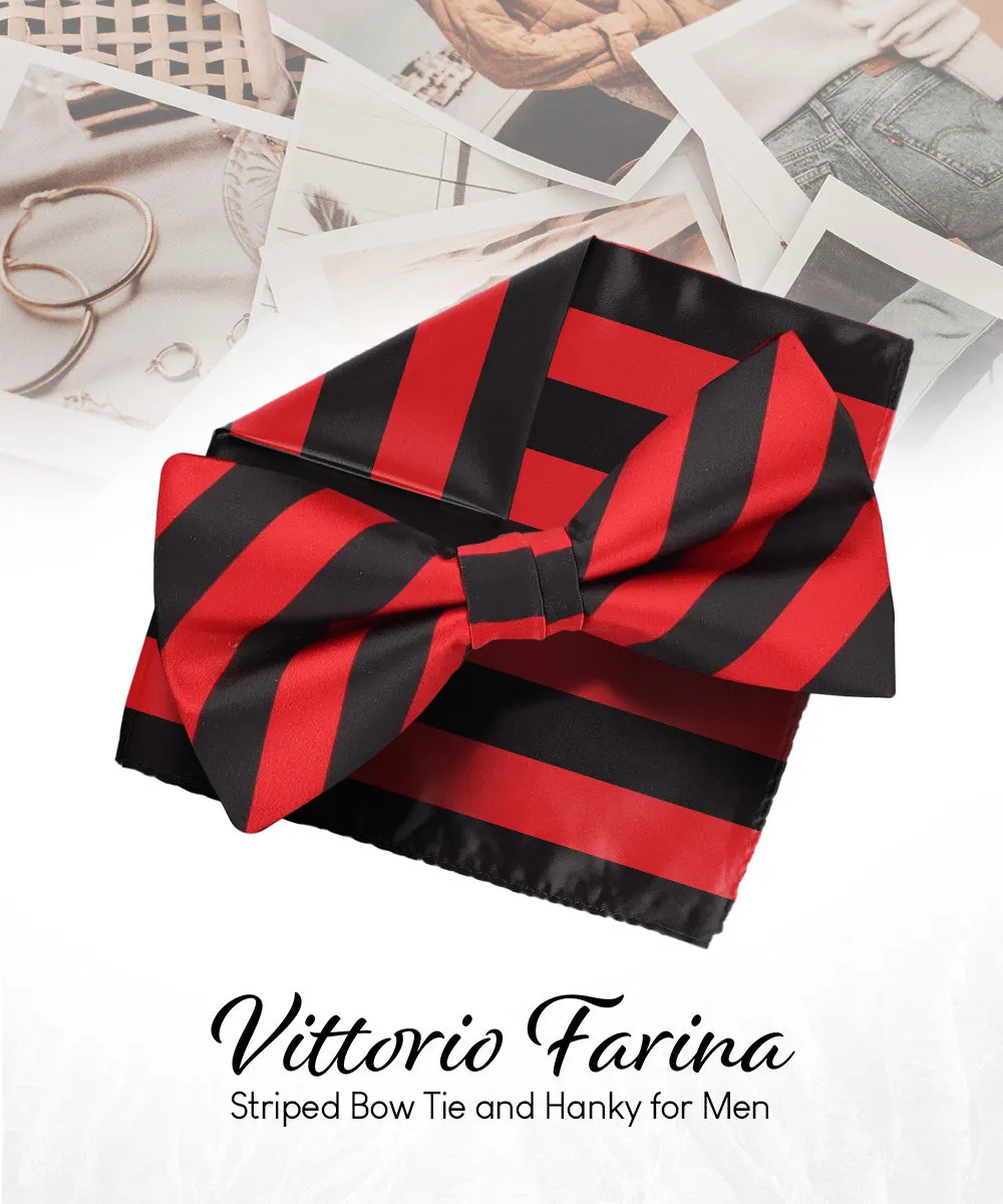 Vittorio Farina Men's Striped Satin Bow Tie & Pocket Square in Gift Box