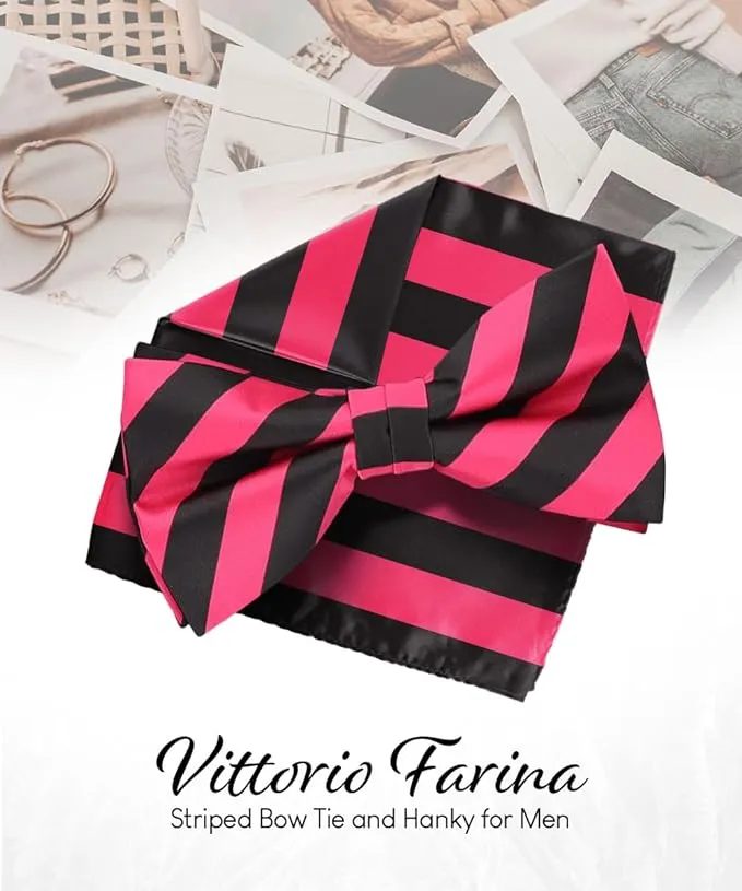 Vittorio Farina Men's Striped Satin Bow Tie & Pocket Square in Gift Box