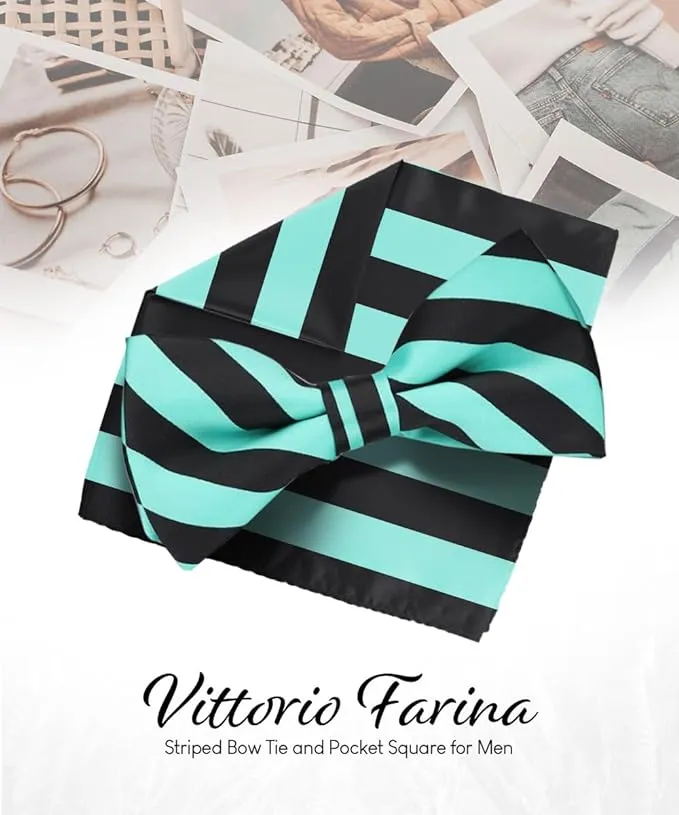 Vittorio Farina Men's Striped Satin Bow Tie & Pocket Square in Gift Box