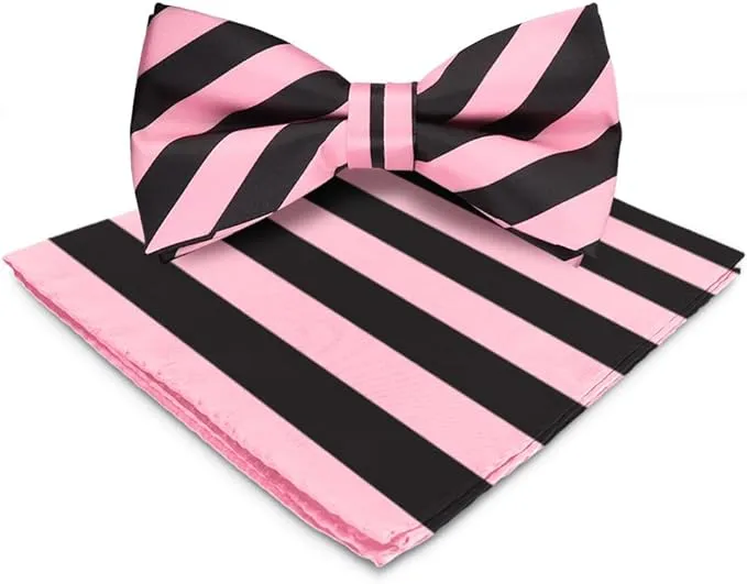 Vittorio Farina Men's Striped Satin Bow Tie & Pocket Square in Gift Box