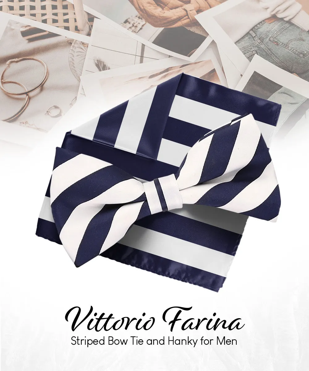 Vittorio Farina Men's Striped Satin Bow Tie & Pocket Square in Gift Box