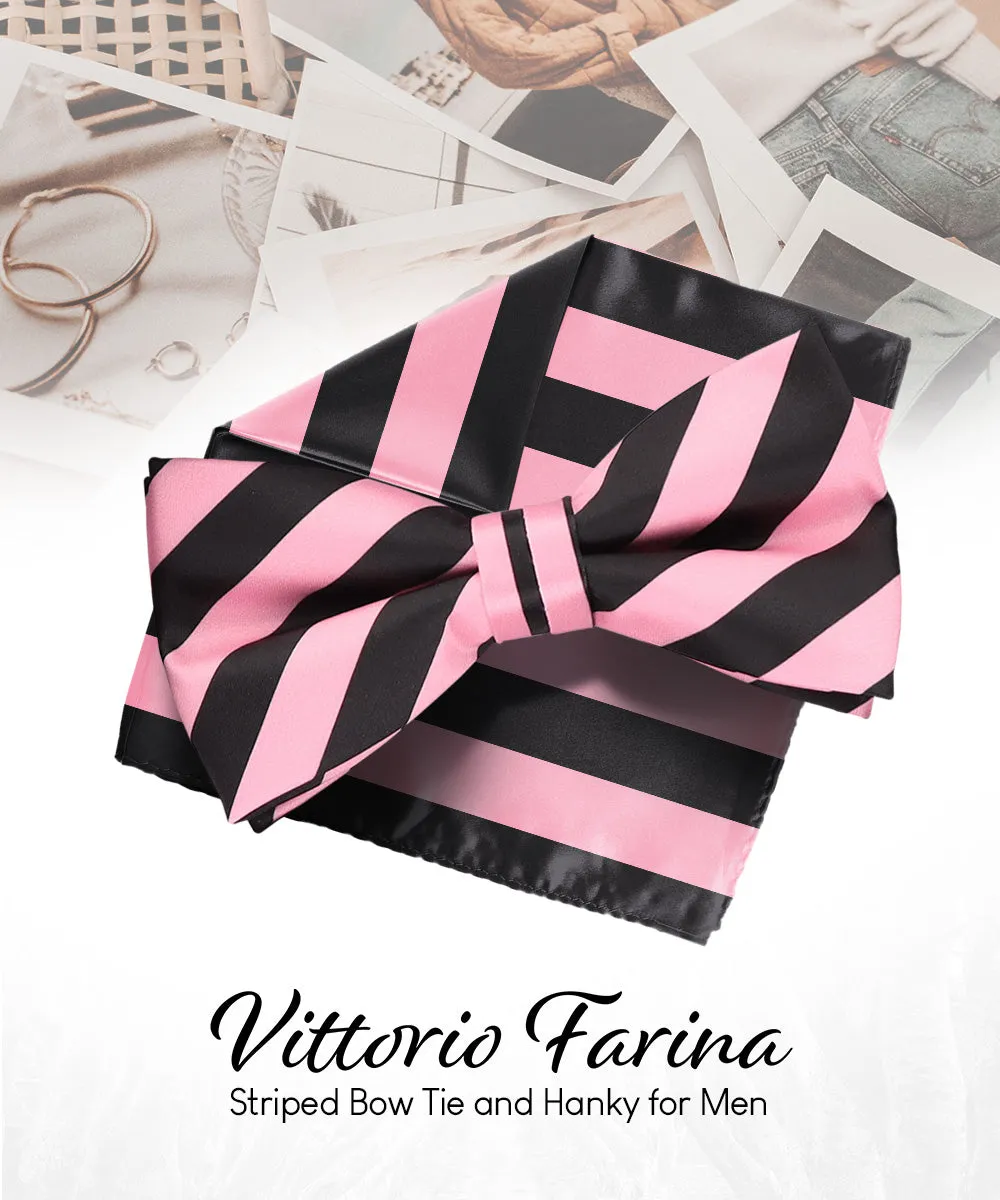 Vittorio Farina Men's Striped Satin Bow Tie & Pocket Square in Gift Box