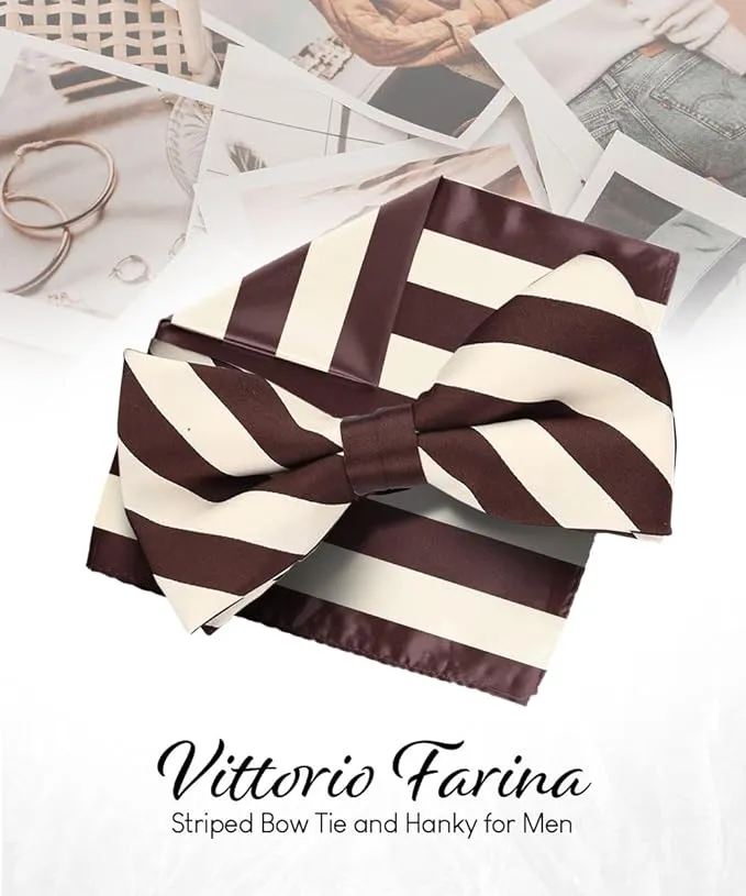 Vittorio Farina Men's Striped Satin Bow Tie & Pocket Square in Gift Box