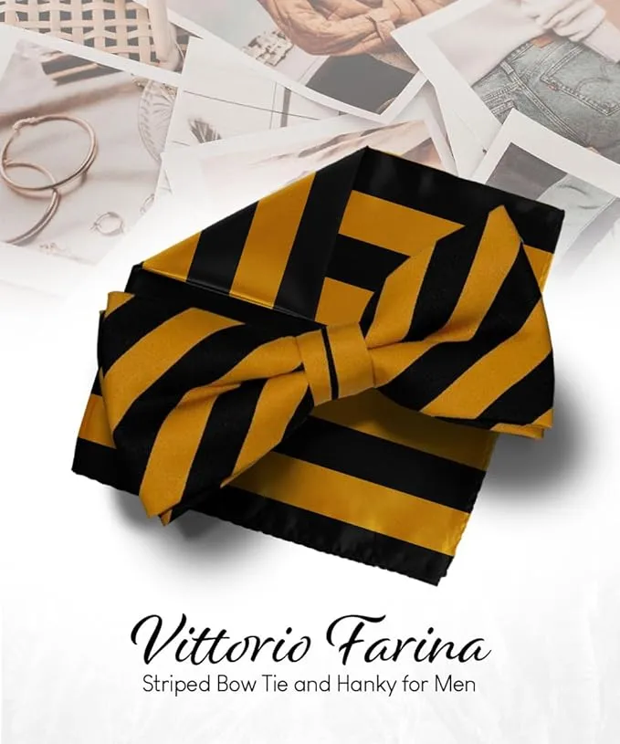 Vittorio Farina Men's Striped Satin Bow Tie & Pocket Square in Gift Box