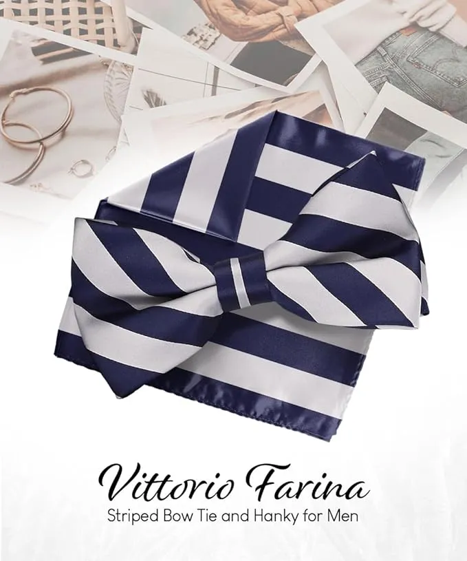 Vittorio Farina Men's Striped Satin Bow Tie & Pocket Square in Gift Box