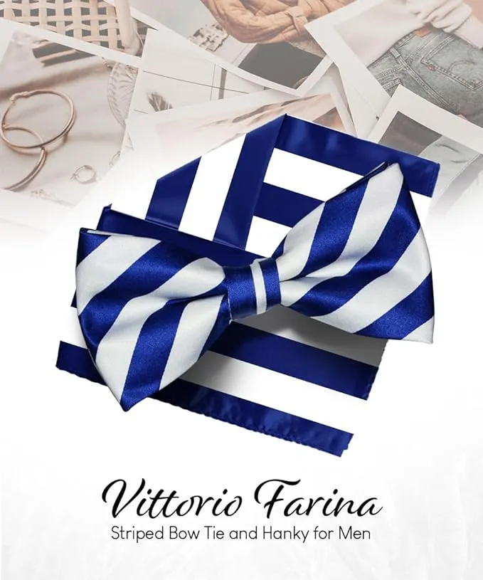 Vittorio Farina Men's Striped Satin Bow Tie & Pocket Square in Gift Box