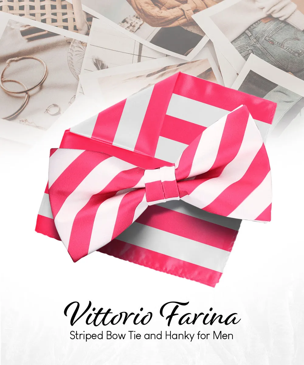 Vittorio Farina Men's Striped Satin Bow Tie & Pocket Square in Gift Box