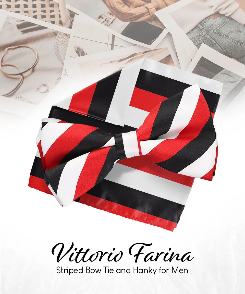 Vittorio Farina Men's Striped Satin Bow Tie & Pocket Square in Gift Box