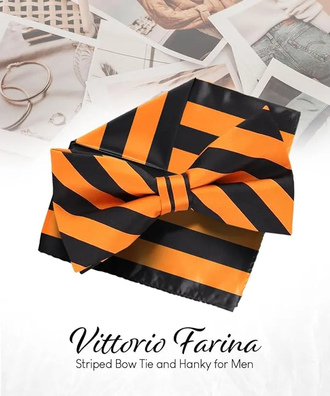 Vittorio Farina Men's Striped Satin Bow Tie & Pocket Square in Gift Box