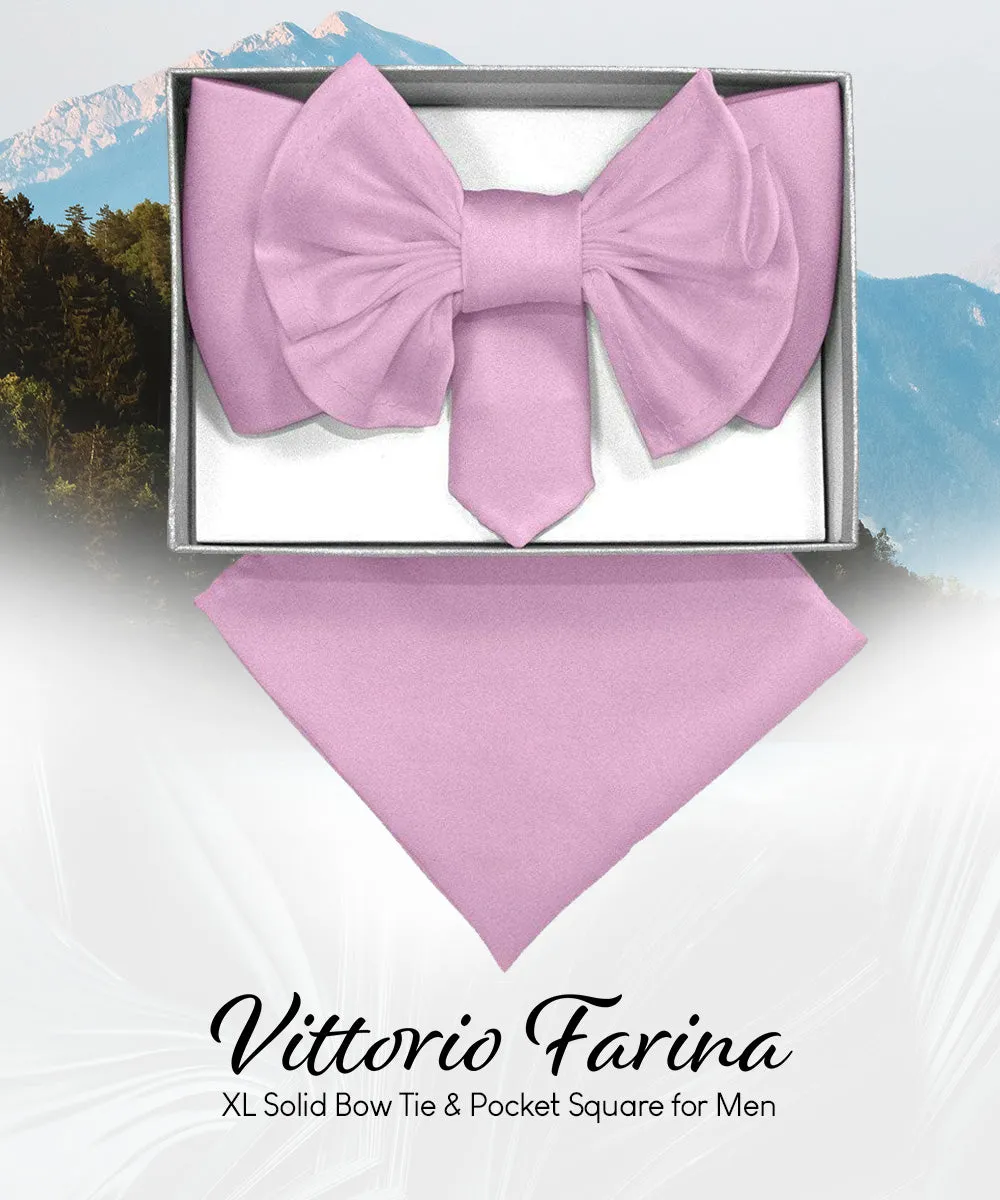 Vittorio Farina Men's XL Solid Satin Bow Tie & Pocket Square in Gift Box