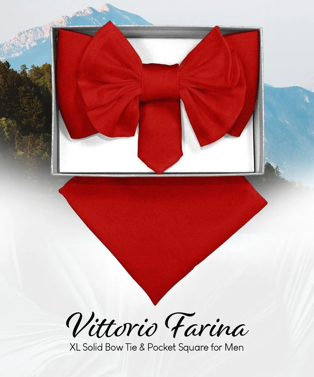 Vittorio Farina Men's XL Solid Satin Bow Tie & Pocket Square in Gift Box