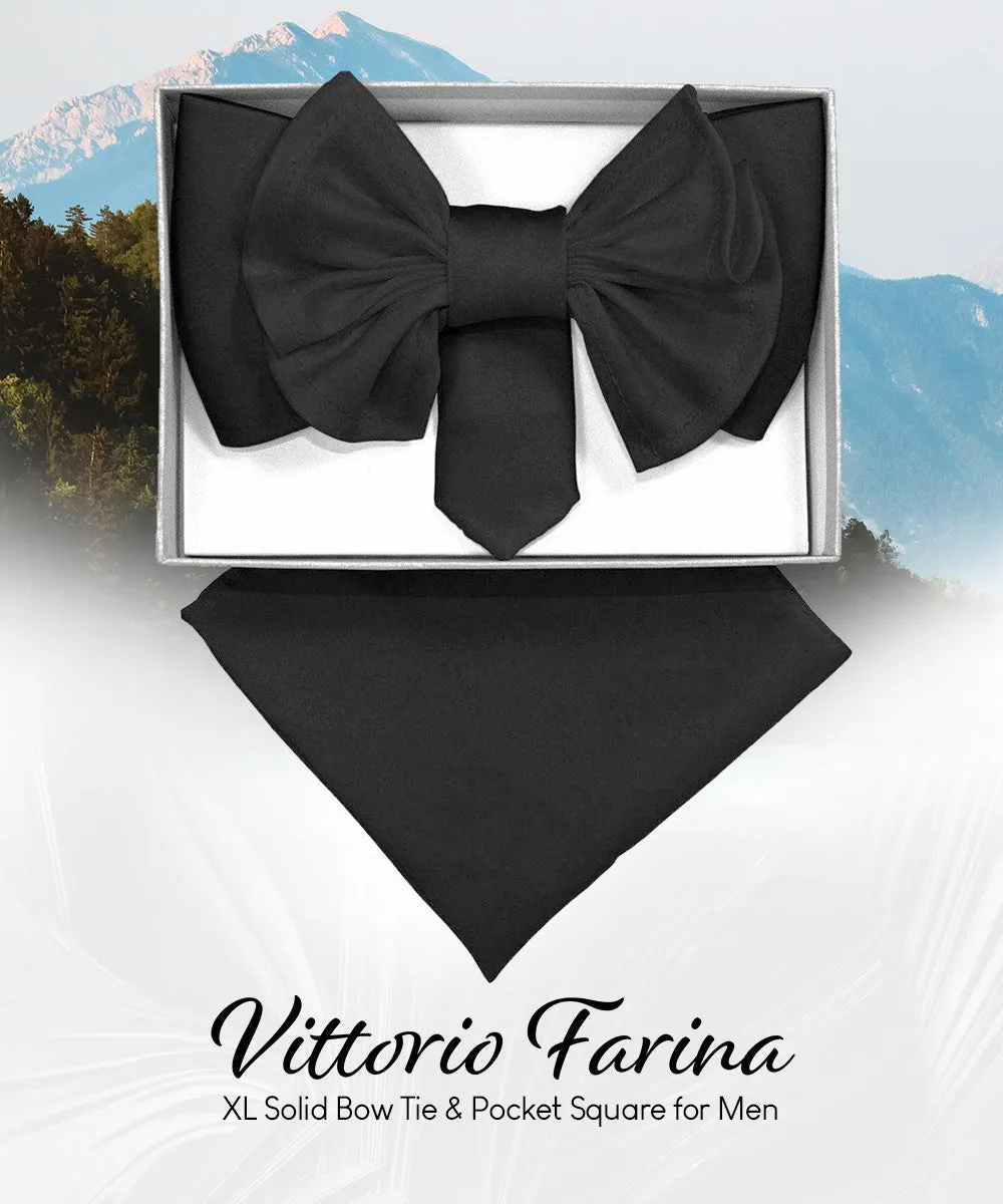 Vittorio Farina Men's XL Solid Satin Bow Tie & Pocket Square in Gift Box