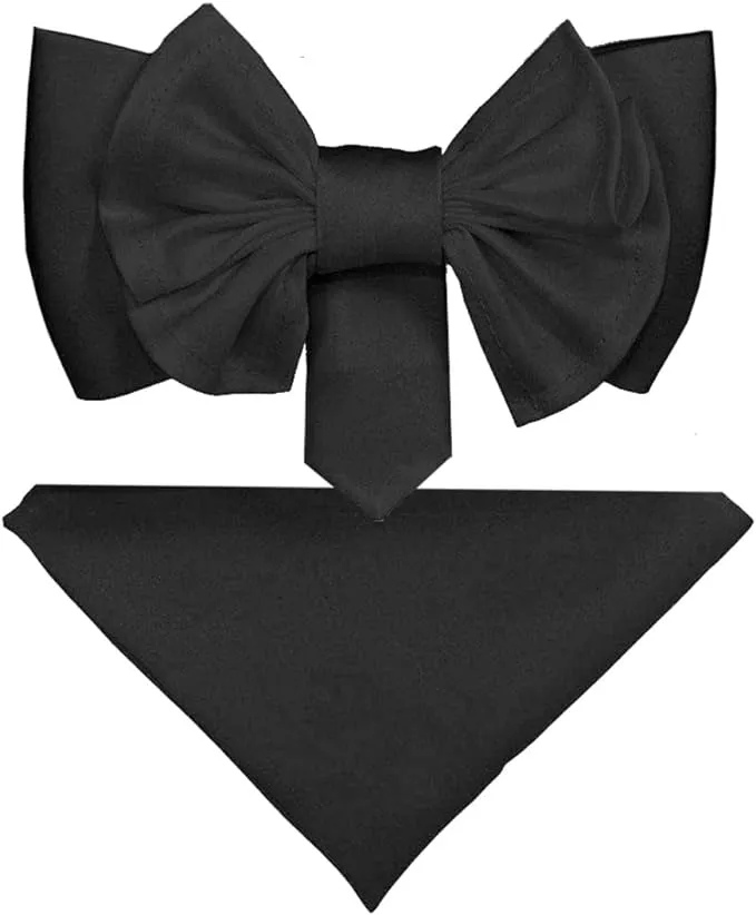 Vittorio Farina Men's XL Solid Satin Bow Tie & Pocket Square in Gift Box