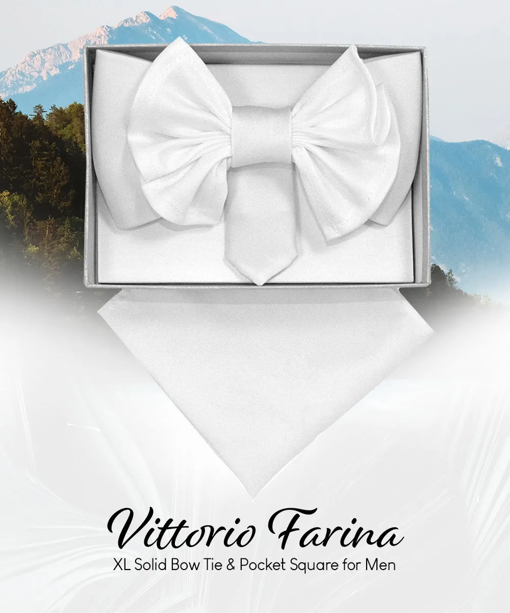 Vittorio Farina Men's XL Solid Satin Bow Tie & Pocket Square in Gift Box