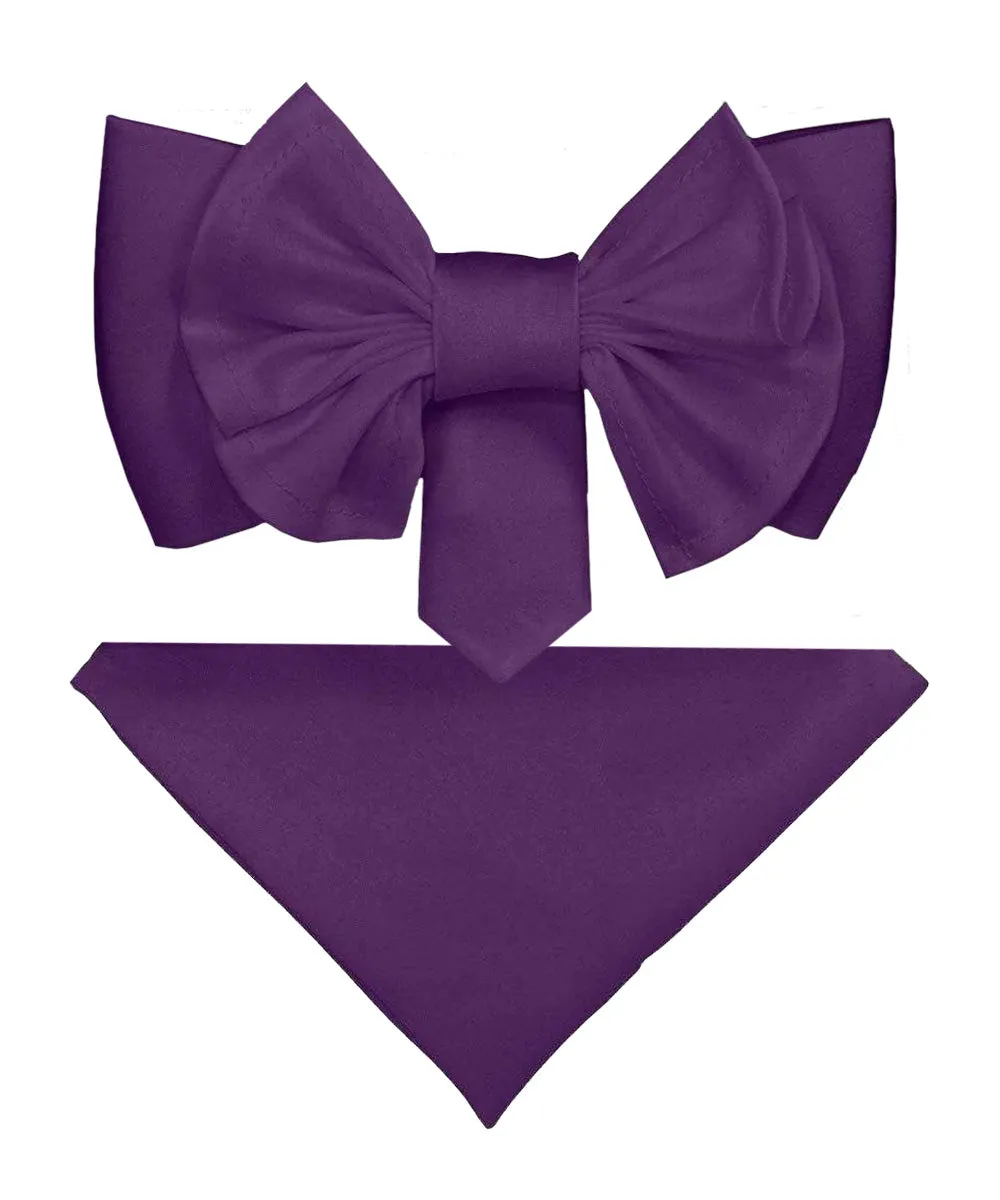 Vittorio Farina Men's XL Solid Satin Bow Tie & Pocket Square in Gift Box