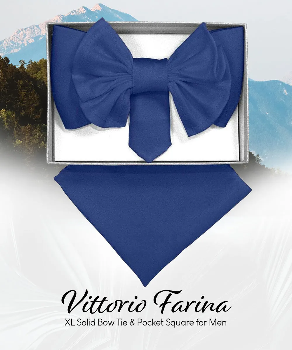 Vittorio Farina Men's XL Solid Satin Bow Tie & Pocket Square in Gift Box