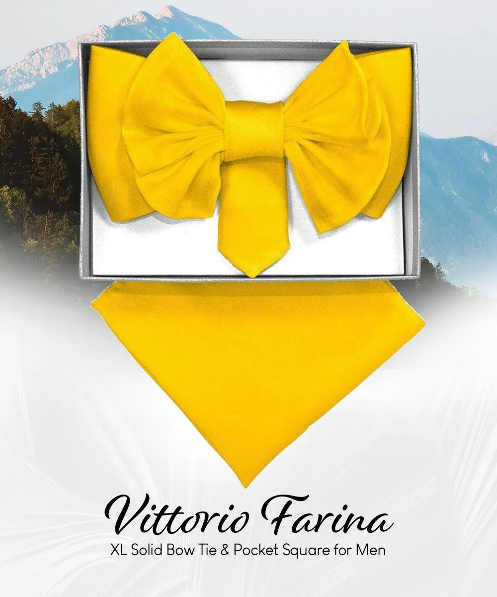 Vittorio Farina Men's XL Solid Satin Bow Tie & Pocket Square in Gift Box