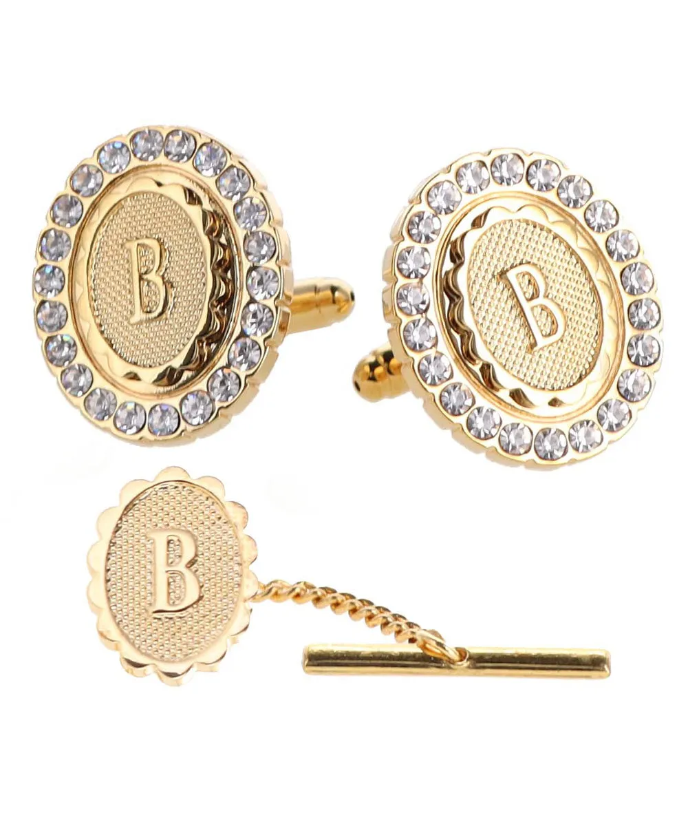 Vittorio Vico Bling Initial Cufflinks & Tie Tack Set in Gift Box