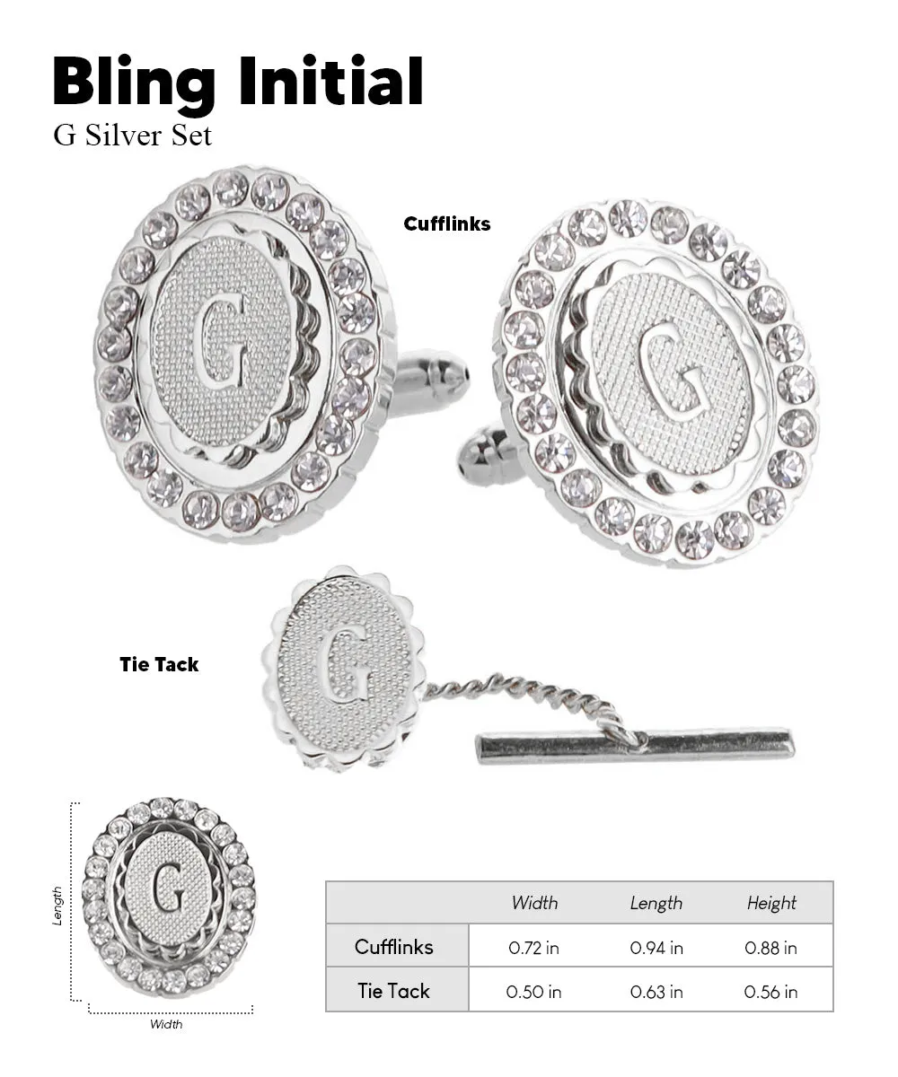 Vittorio Vico Bling Initial Cufflinks & Tie Tack Set in Gift Box