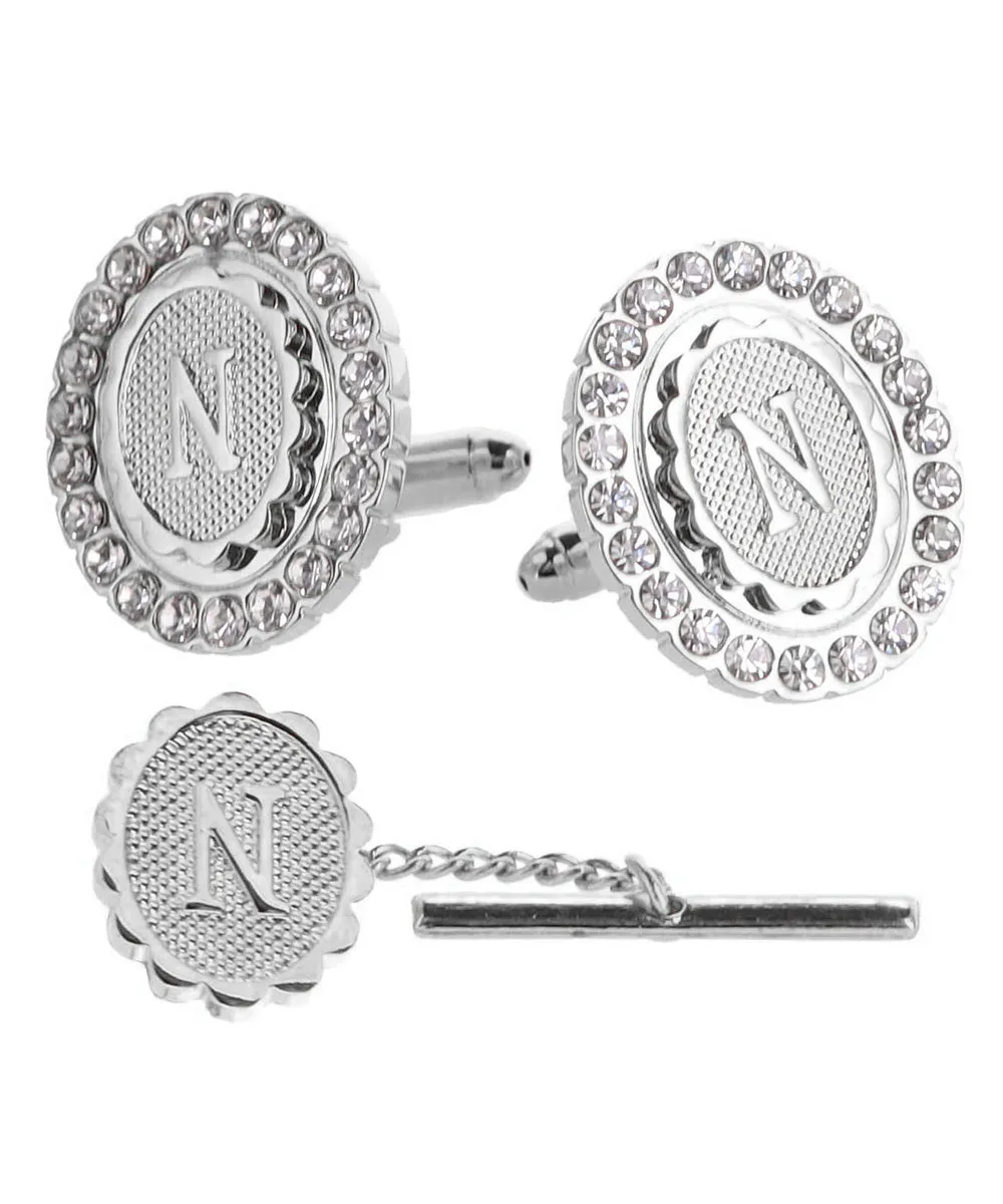 Vittorio Vico Bling Initial Cufflinks & Tie Tack Set in Gift Box