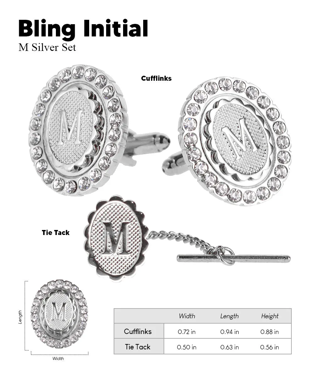 Vittorio Vico Bling Initial Cufflinks & Tie Tack Set in Gift Box