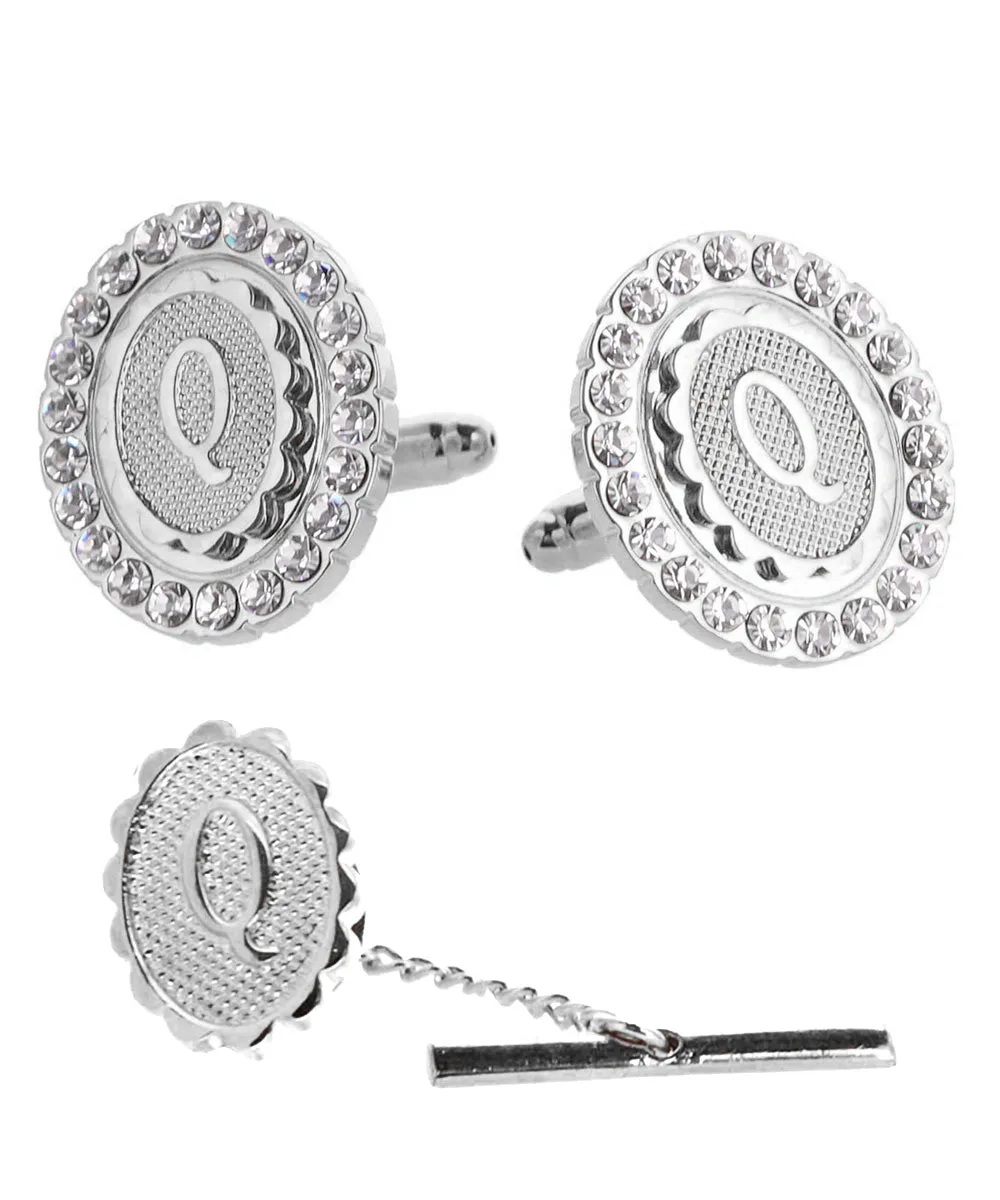 Vittorio Vico Bling Initial Cufflinks & Tie Tack Set in Gift Box