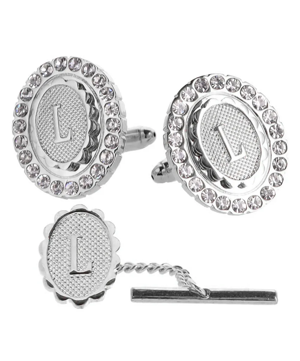 Vittorio Vico Bling Initial Cufflinks & Tie Tack Set in Gift Box