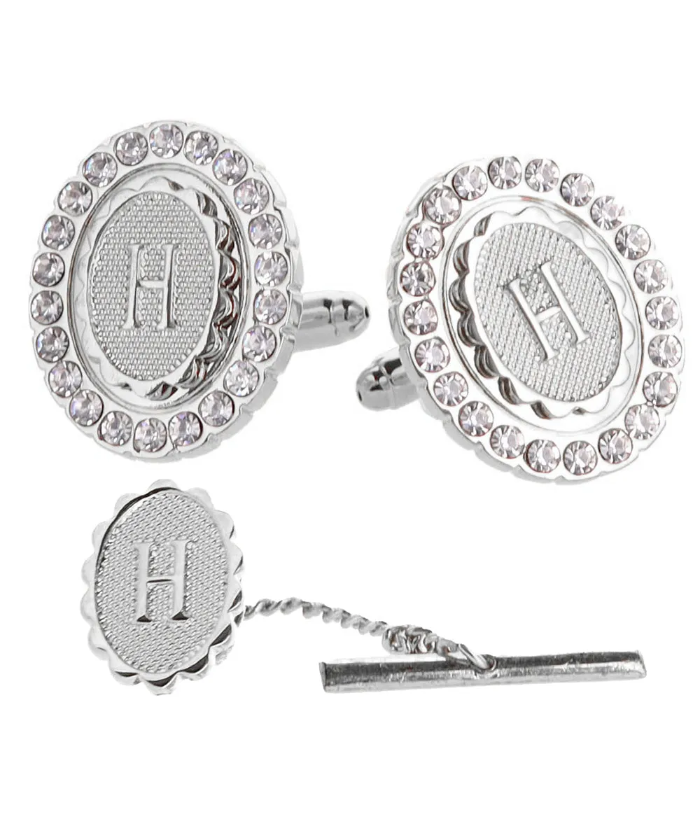 Vittorio Vico Bling Initial Cufflinks & Tie Tack Set in Gift Box