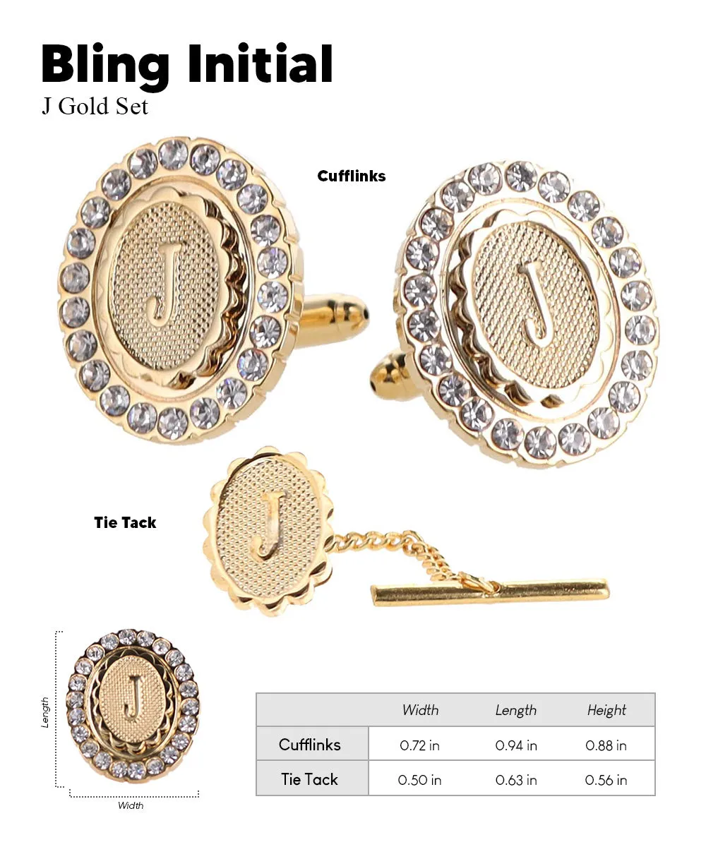 Vittorio Vico Bling Initial Cufflinks & Tie Tack Set in Gift Box